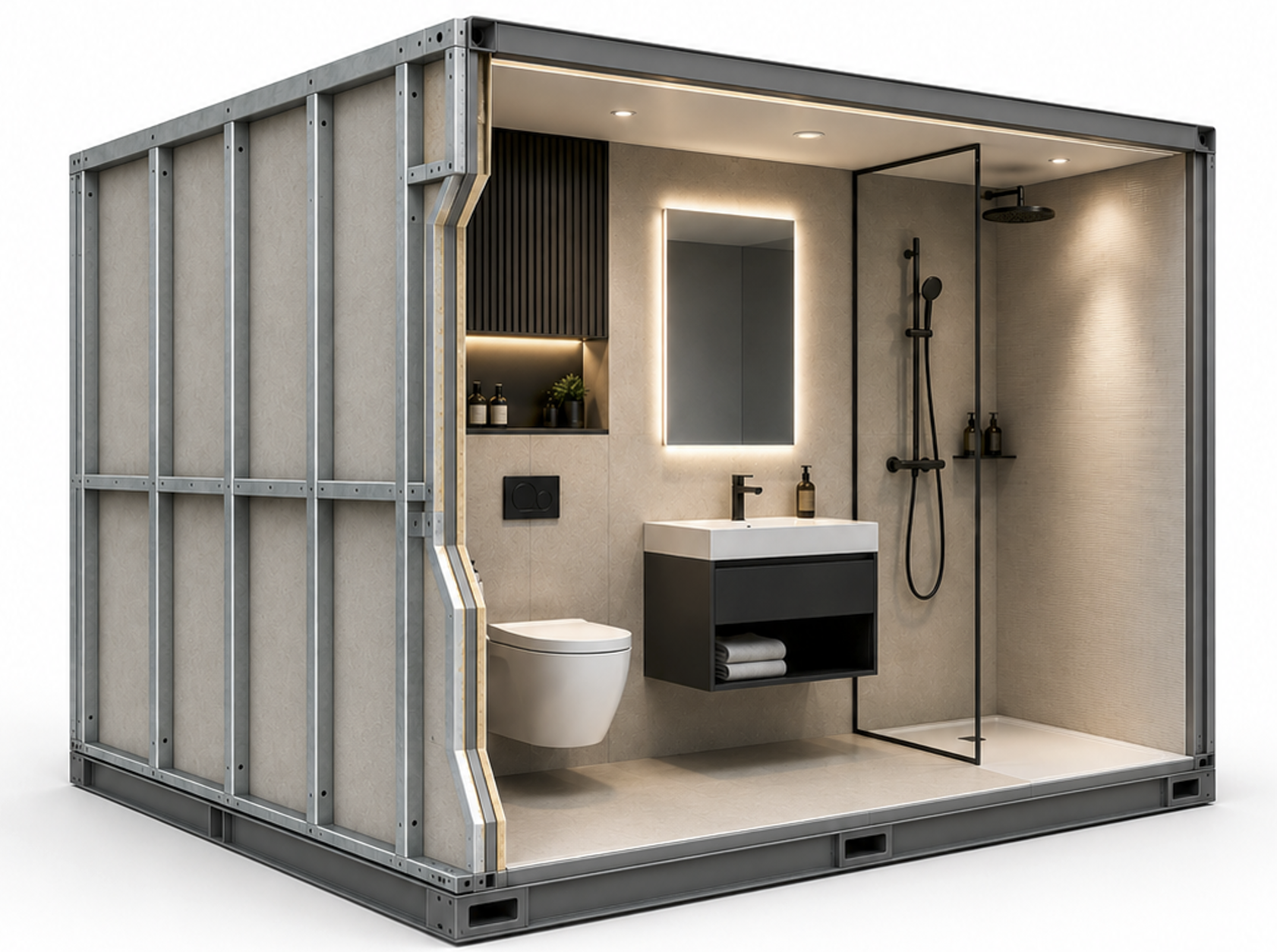 Steel framed tiled pods