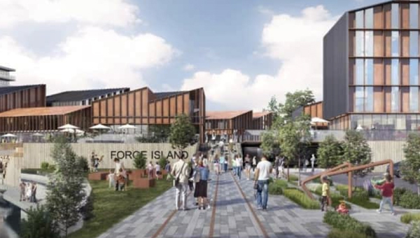 Architectural visualisation of the Travelodge - Forge Island development in Rotherham